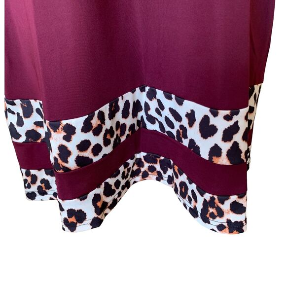 Women’s Burgundy Leopard Trim A-line Midi Dress Size M - Picture 4 of 8